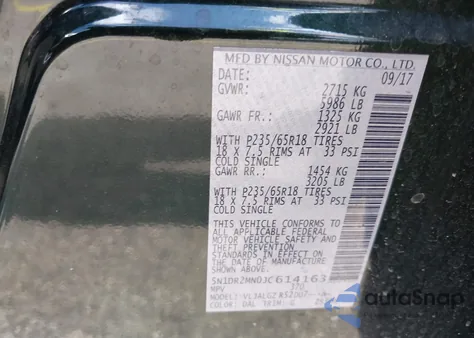 2018 Nissan Pathfinder Sl from USA, damaged, VIN 5N1DR2MN0JC614163